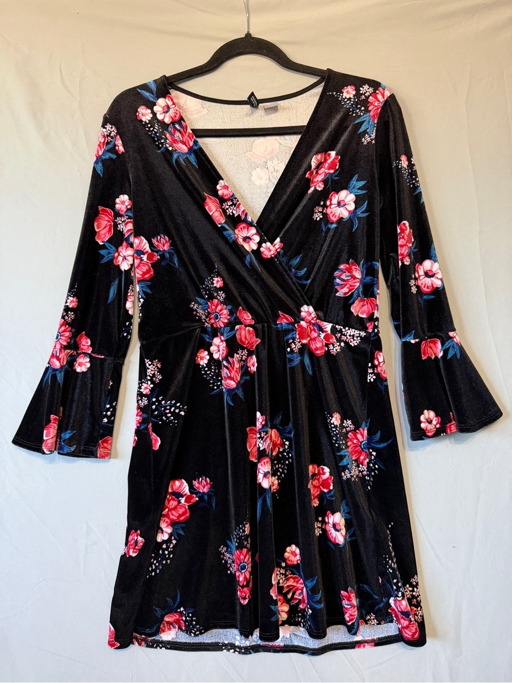 Divided Womens Whimsigoth Velvet Faux Wrap Floral Dress 6 Black Forest Fairy